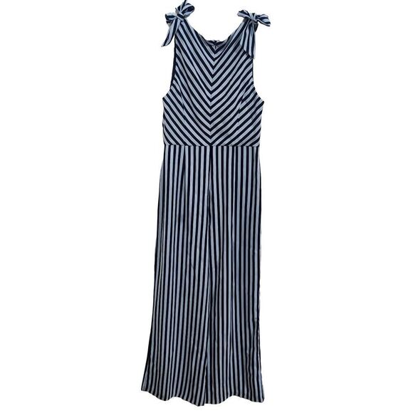 Charles Henry Stripe Tie Shoulder Jumpsuit Navy Size L - Picture 4 of 12